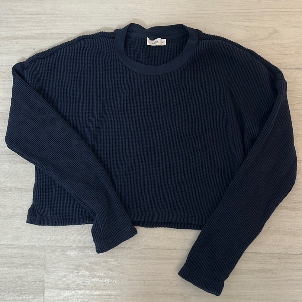 Navy Onia waffle crew neck sweatshirt